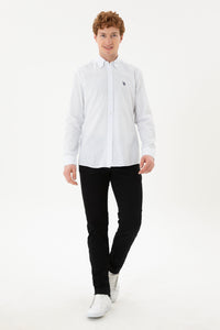 Cămașă Bărbați Alb Cu Model Abstract Albastru Deschis Și Logo Discret