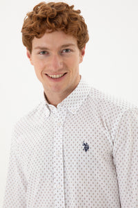 Cămașă Bărbați Alb Cu Model Abstract Bej Și Logo Discret