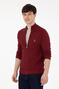 Pulover Bordo Barbat Tip Cardigan cu Fermoar