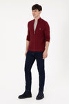 Pulover Bordo Barbat Tip Cardigan cu Fermoar