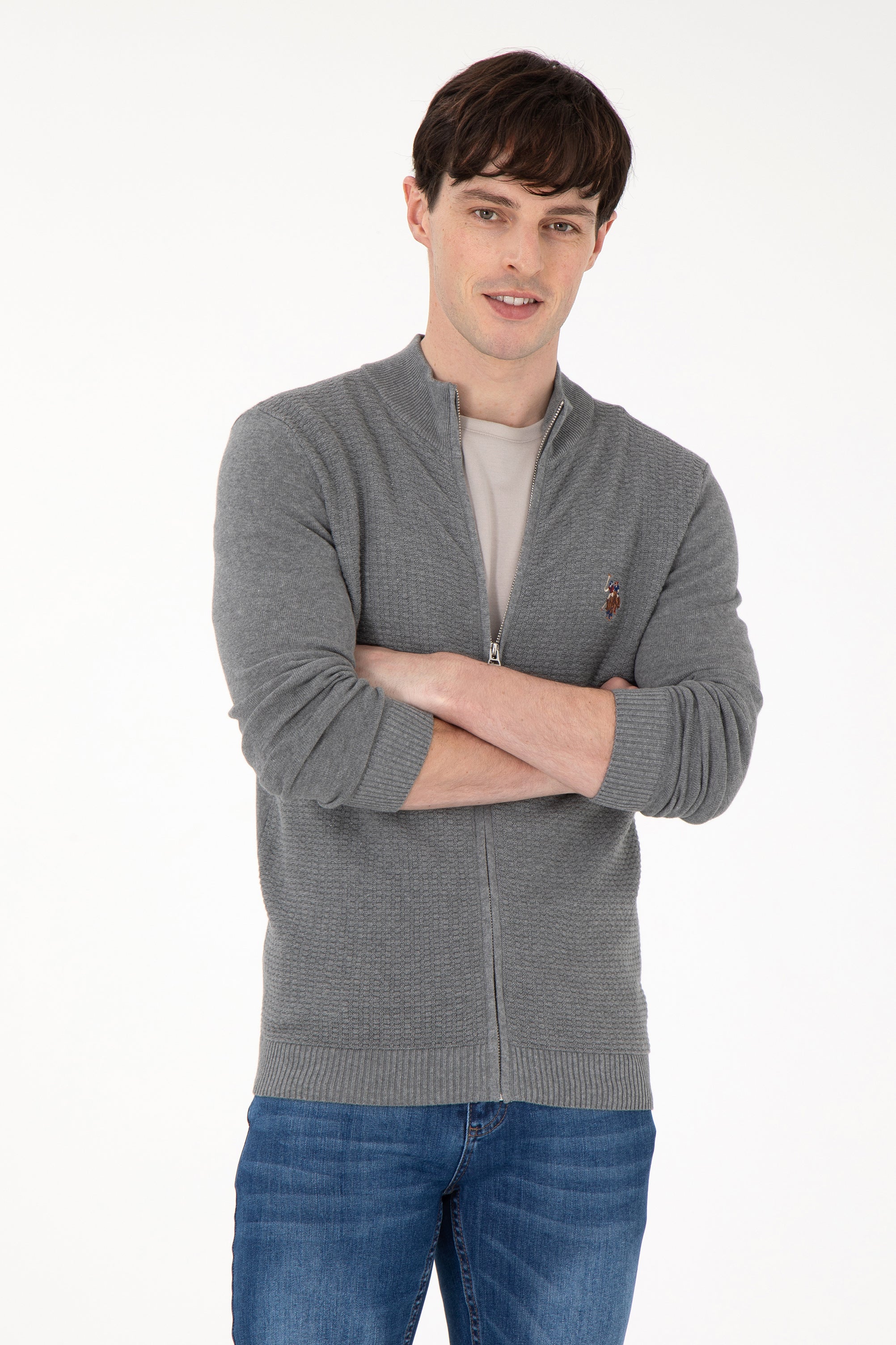 ニット/セーター argue   ReversibleDeformed Pullover Pulover Gri Barbat Tip Cardigan cu Fermoar U.S. Polo Assn. Romania
