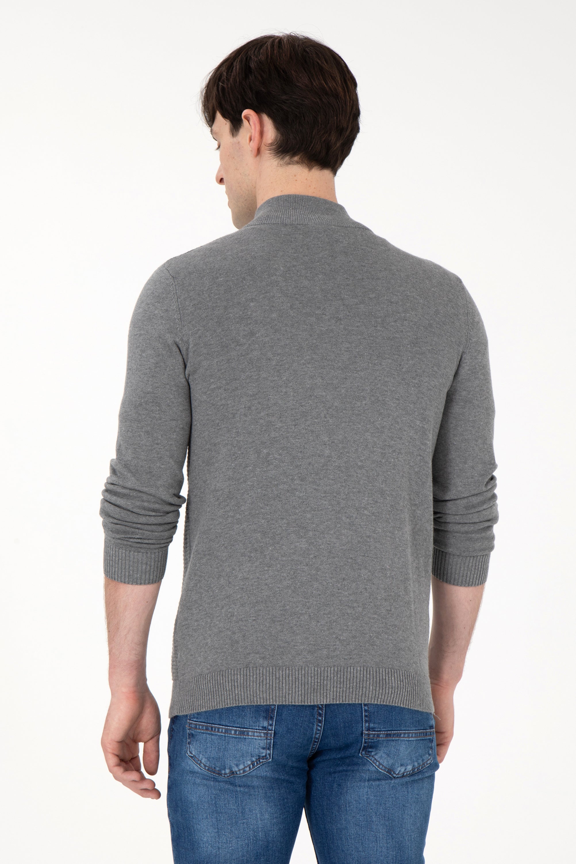 Pulover Gri Barbat Tip Cardigan cu Fermoar U.S. Polo Assn. Romania