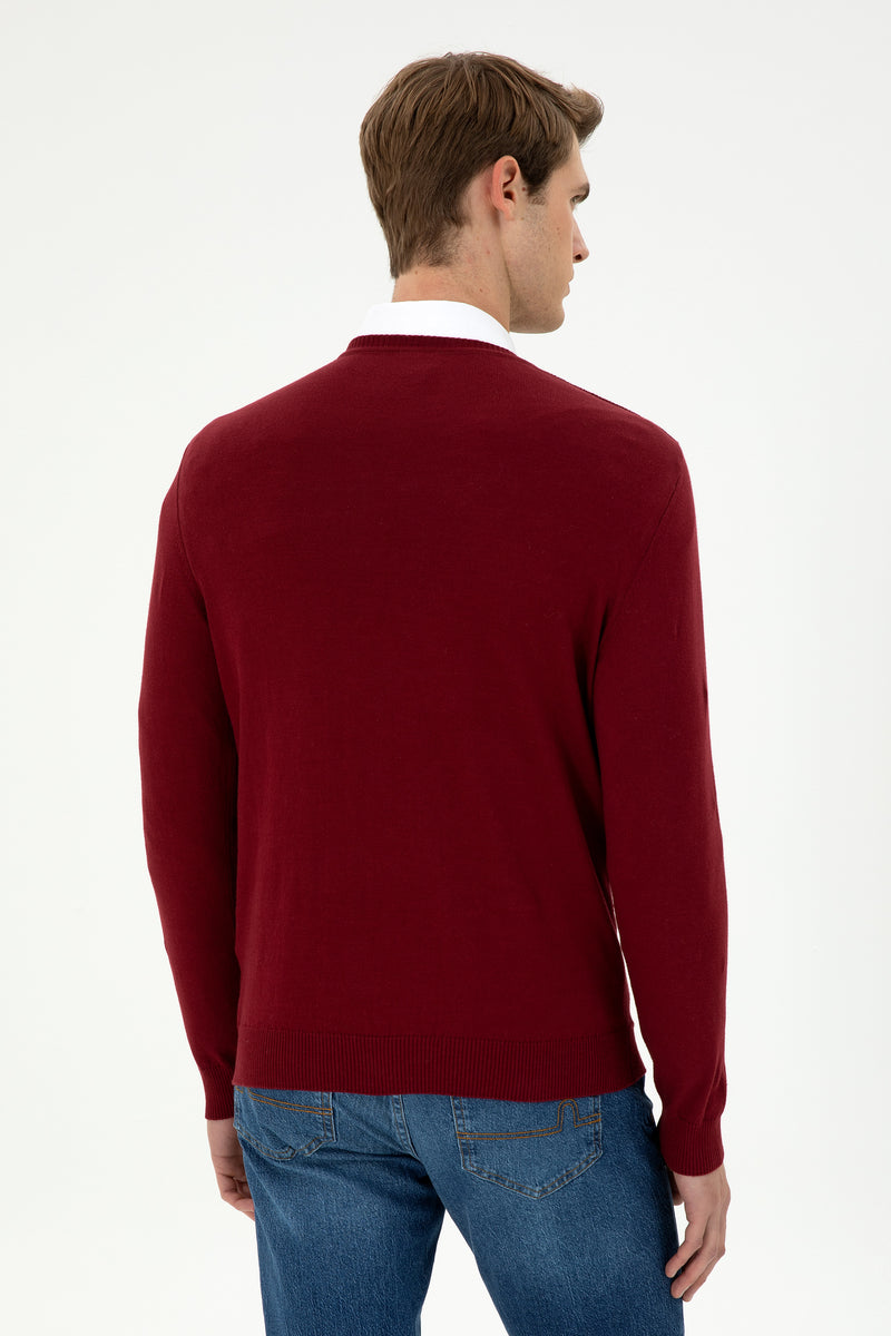 Pulover Bordo Barbat Cu Textura Si Guler In V