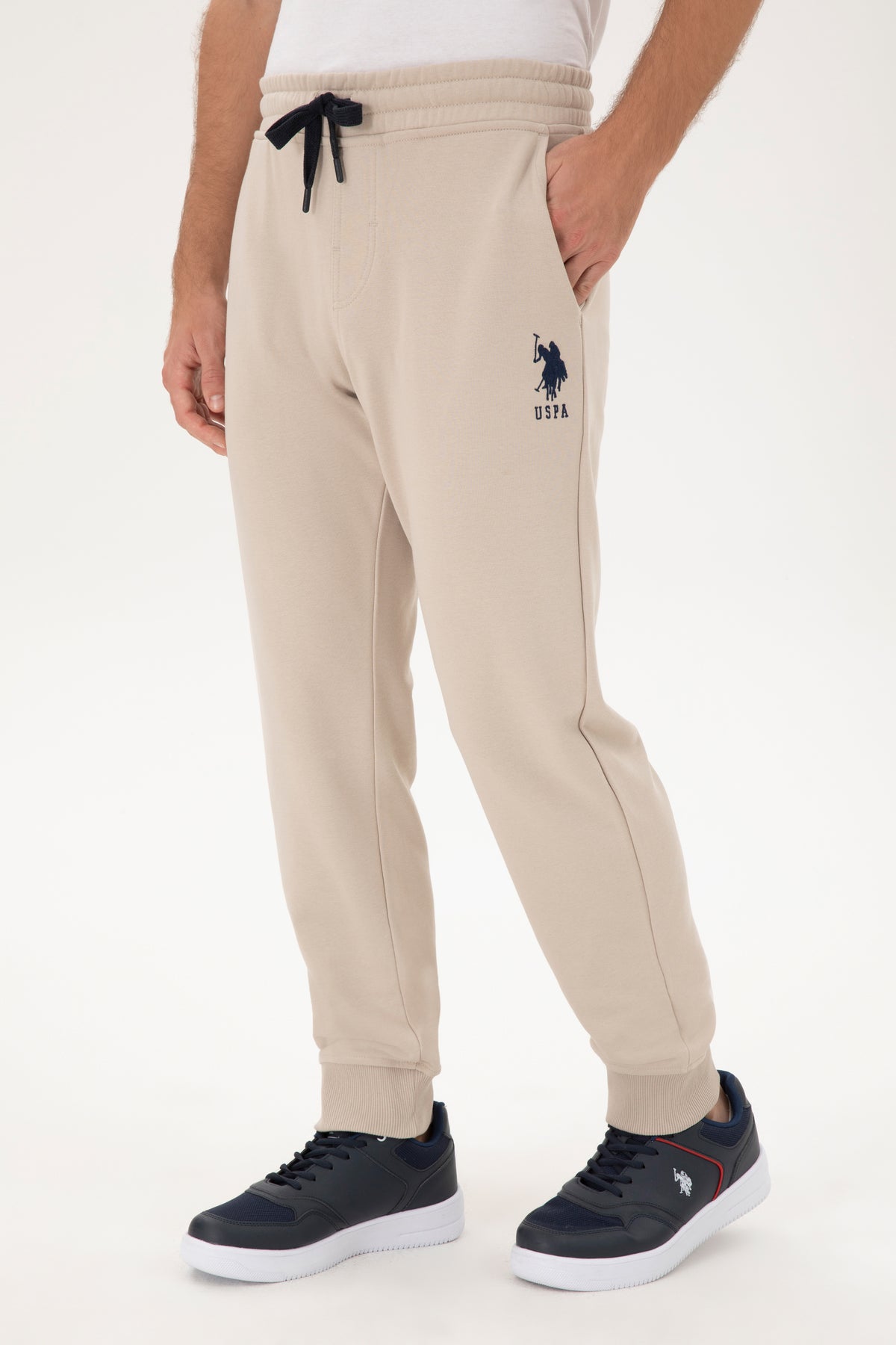 Pantaloni Sport Barbat Bej Cu Logo