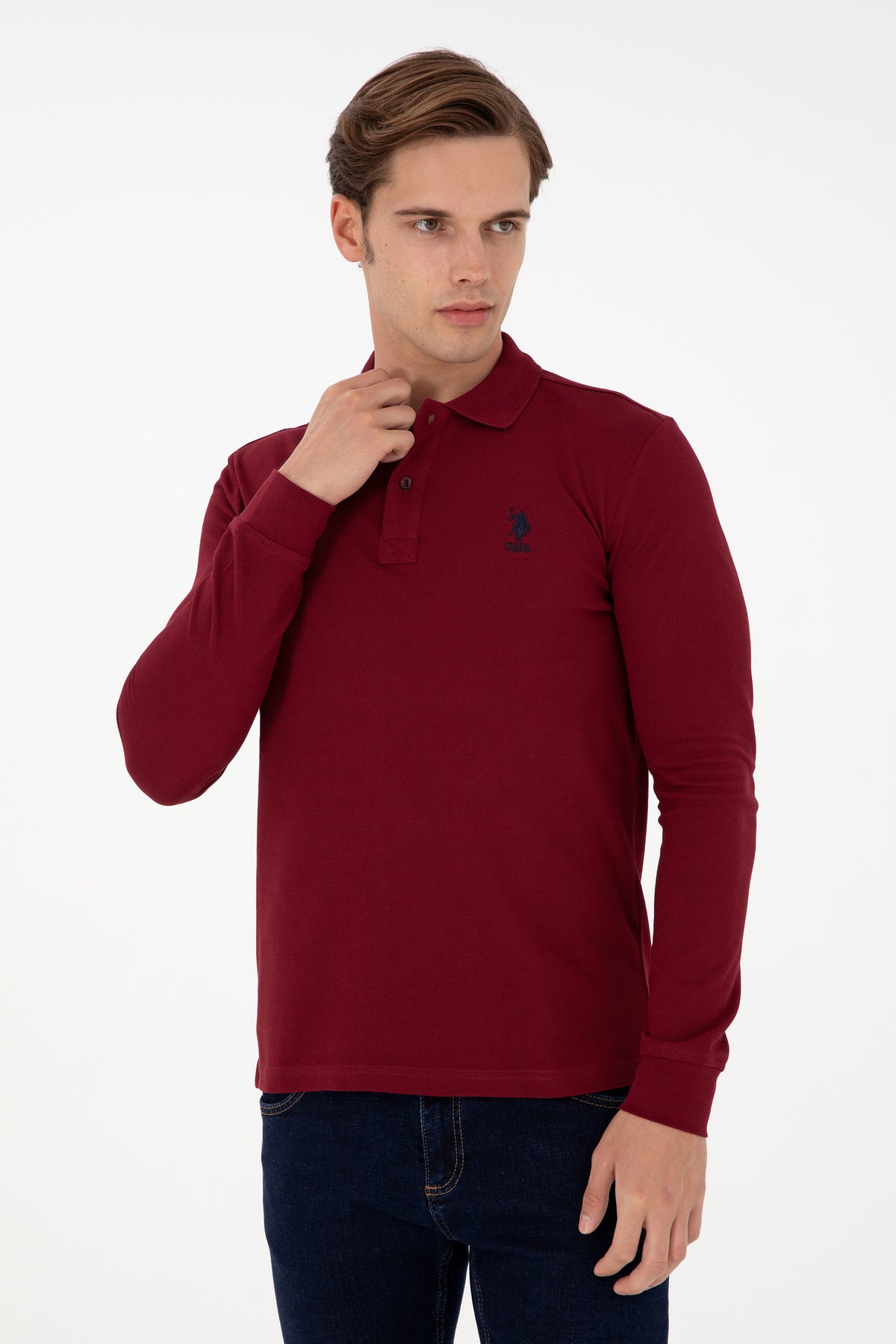 Bluza Polo Barbat Bordo Cu Logo Brodat