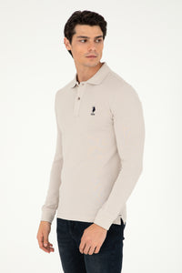 Bluza Polo Barbat Bej Cu Logo Brodat