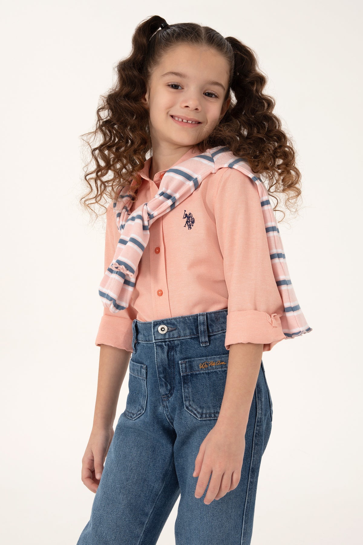 Cămașă Fată Roz Somon Cu Logo Discret 