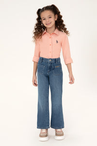 Cămașă Fată Roz Somon Cu Logo Discret 