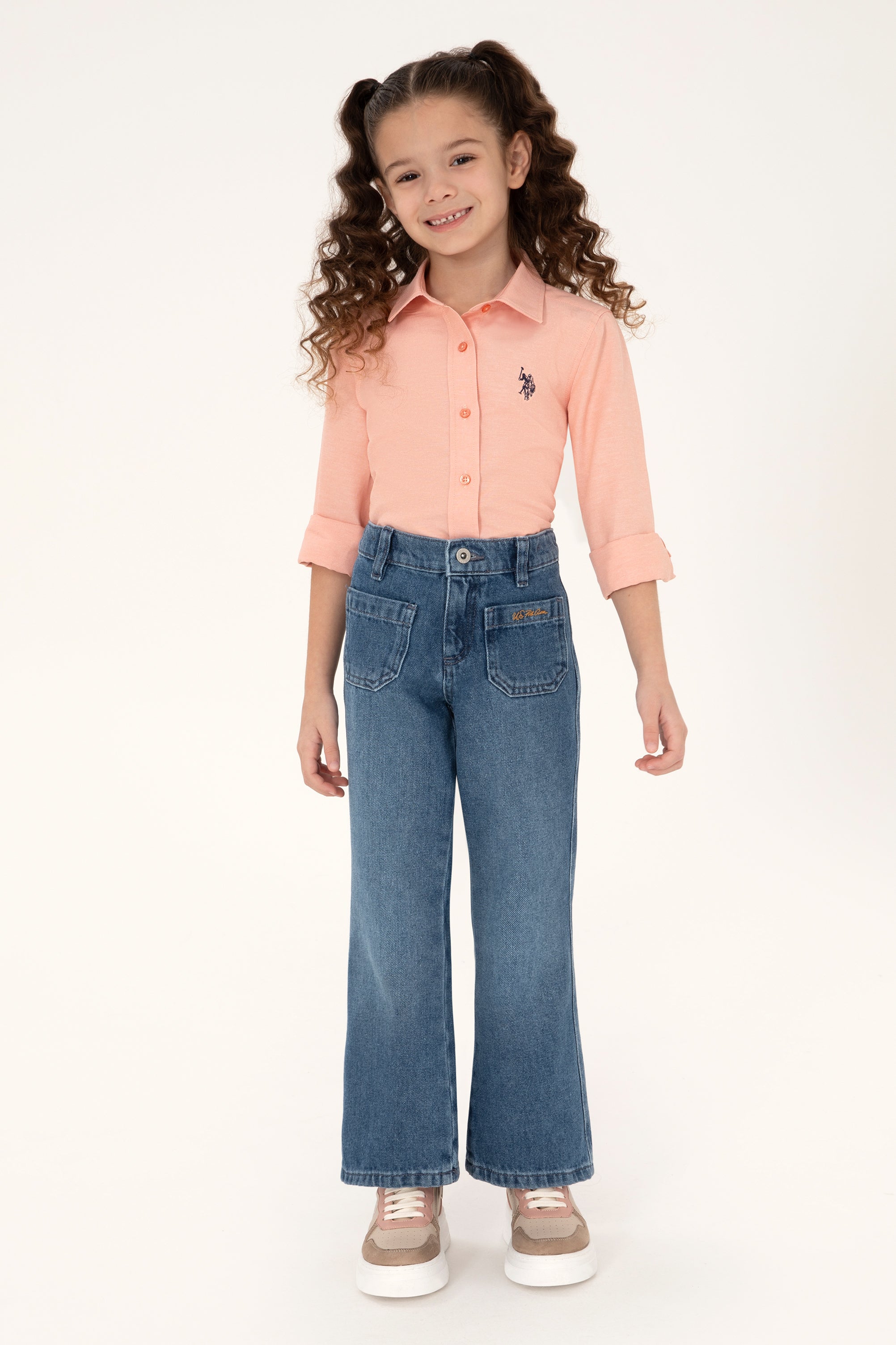 Cămașă Fată Roz Somon Cu Logo Discret 