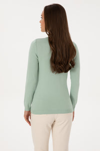 Pulover Dama Pe Verde Cu Guler In V Si Textura Cable