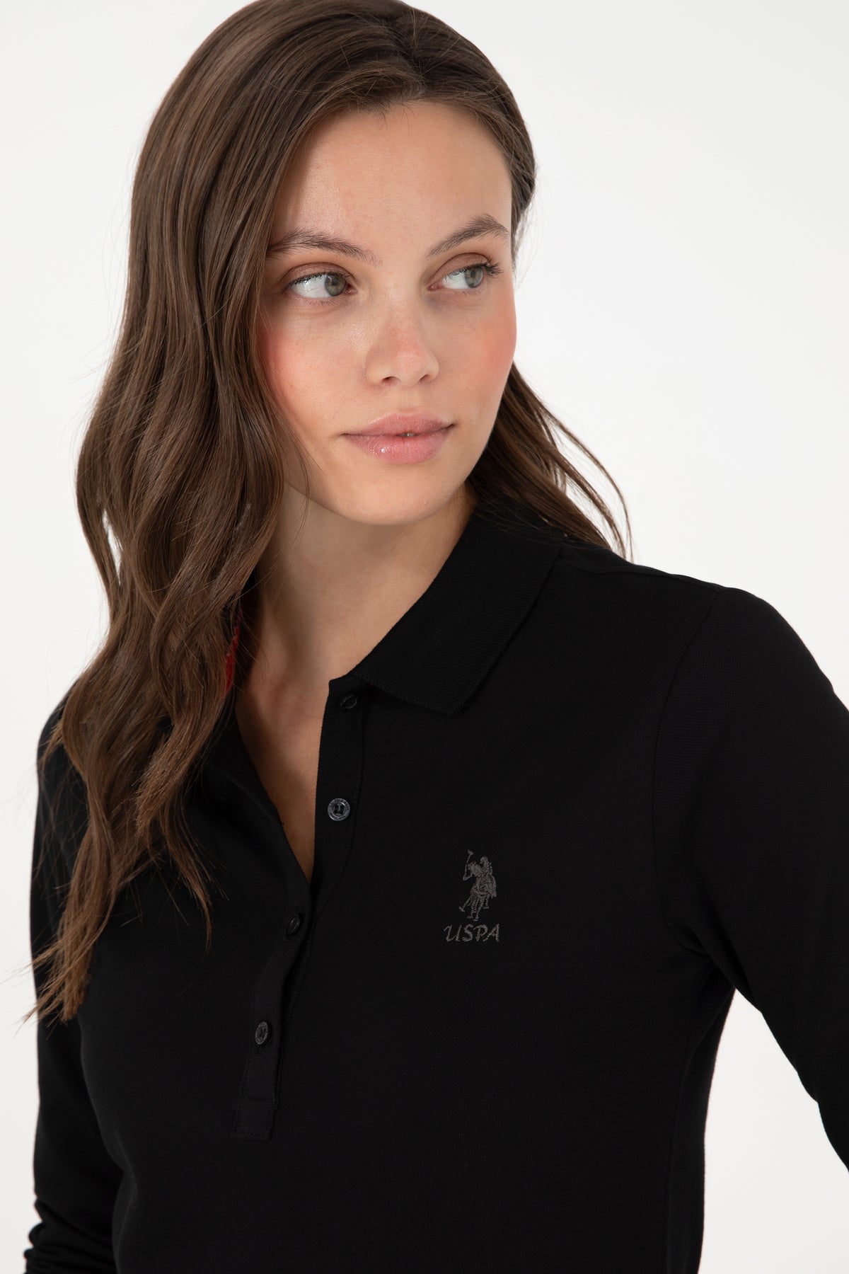 Bluza Polo Dama Negru Cu Logo Brodat