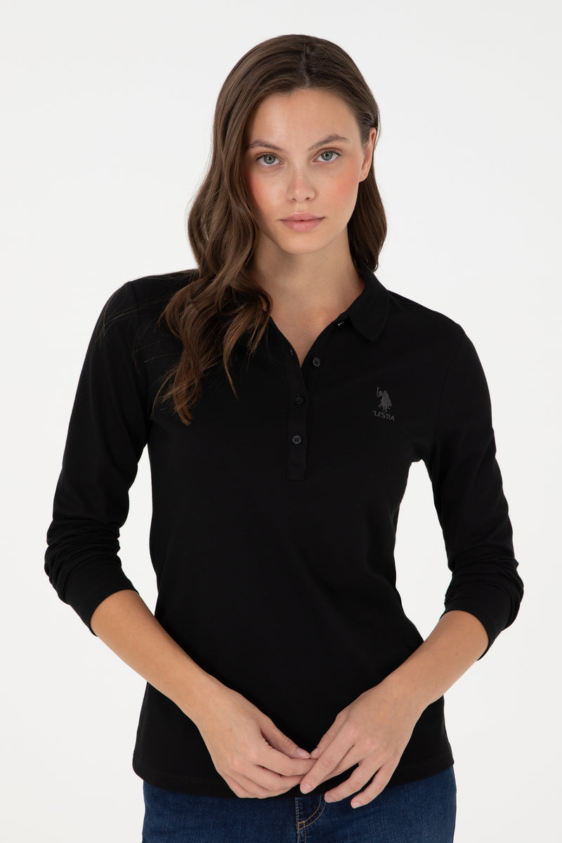 Bluza Polo Dama Negru Cu Logo Brodat