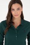 Bluza Polo Dama Verde Inchis Cu Logo Brodat