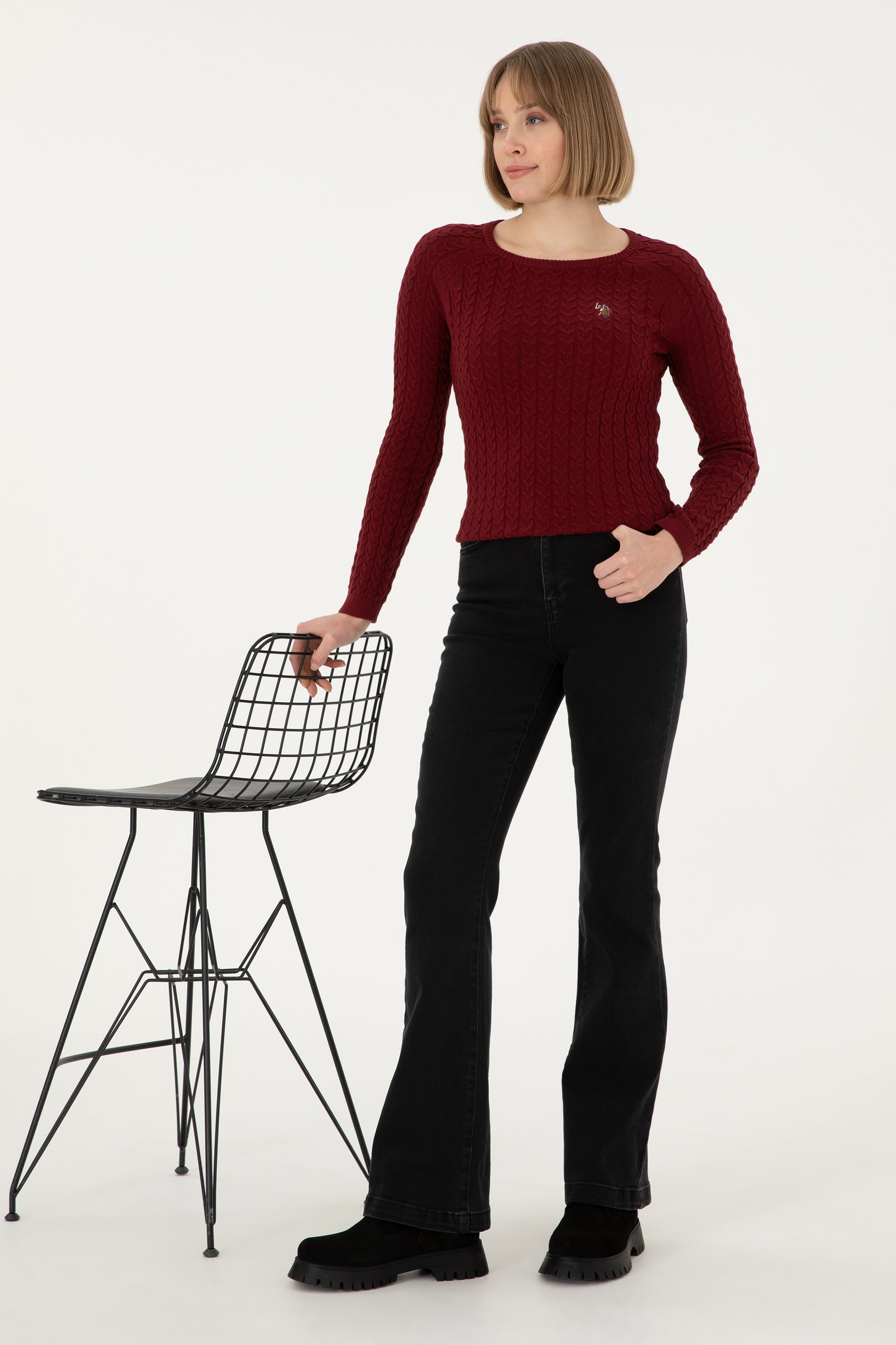 Blugi Evazati cu Talie Medie, Negru