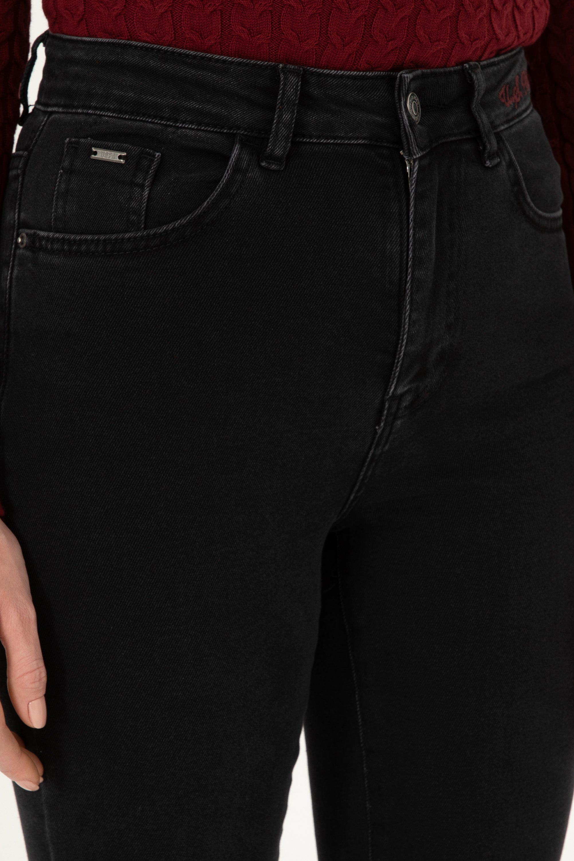 Blugi Evazati cu Talie Medie, Negru