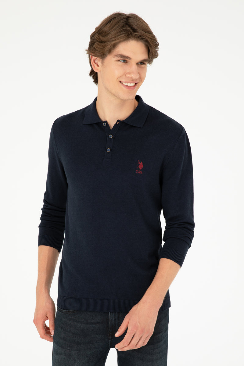 Bluza Polo Barbat Bleumarin Din Tricot Fin