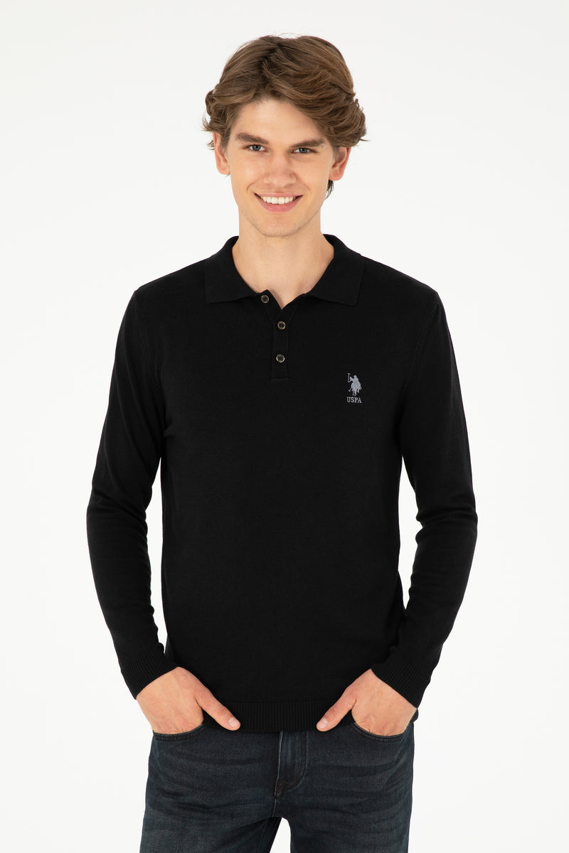 Bluza Polo Barbat Negru Din Tricot Fin