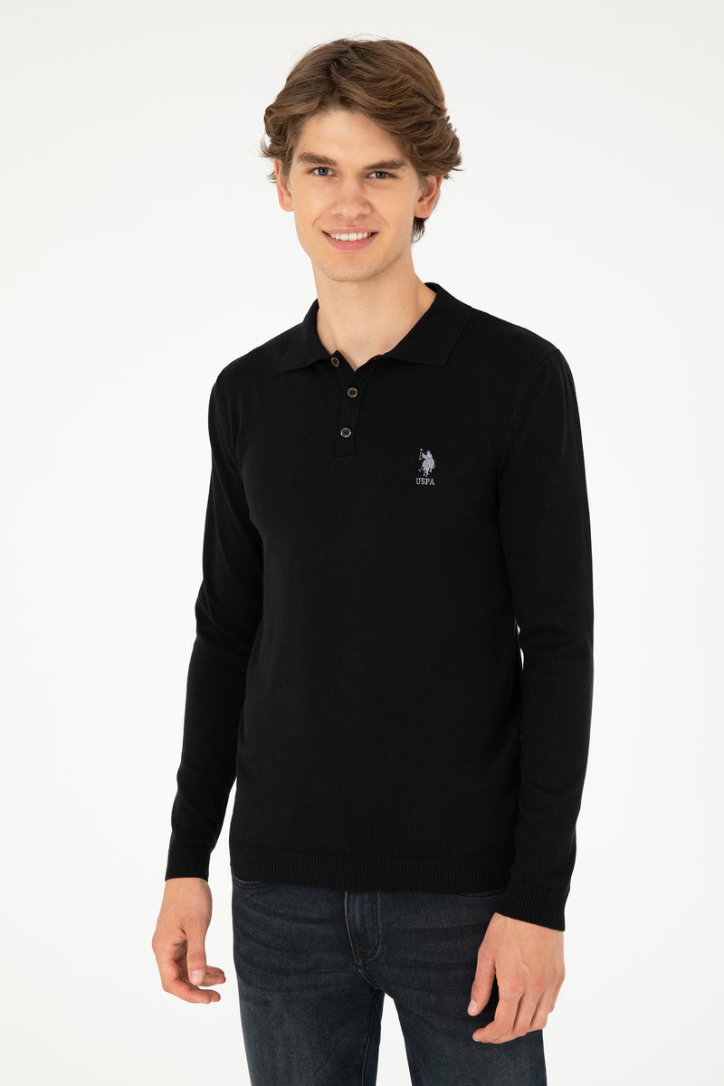 Bluza Polo Barbat Negru Din Tricot Fin