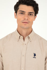 Camasa Barbat Bej-Nisip Cu Logo Brodat