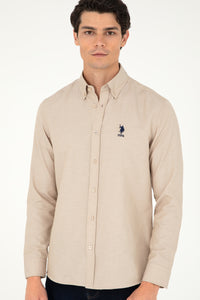 Camasa Barbat Bej-Nisip Cu Logo Brodat