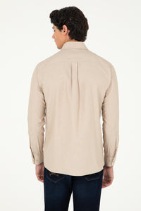 Camasa Barbat Bej-Nisip Cu Logo Brodat