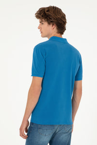 Tricou Polo Bărbați Pe Albastru Cu Logo Brodat