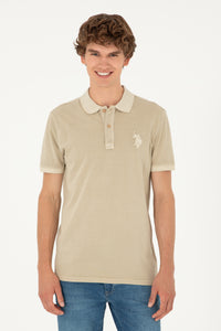 Tricou Polo Bărbați Pe Bej Cu Logo Brodat