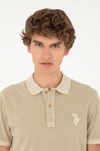 Tricou Polo Bărbați Pe Bej Cu Logo Brodat