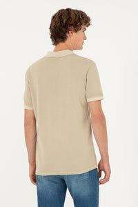 Tricou Polo Bărbați Pe Bej Cu Logo Brodat