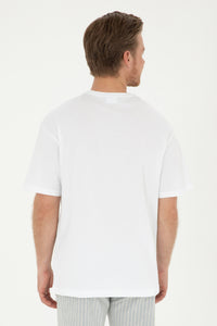 Tricou Bărbați Pe Alb Cu Guler Rotund Oversize