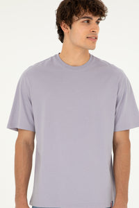 Tricou Bărbați Pe Gri Cu Guler Rotund Oversize