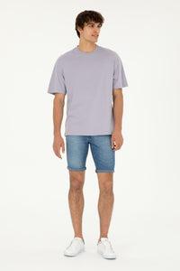 Tricou Bărbați Pe Gri Cu Guler Rotund Oversize