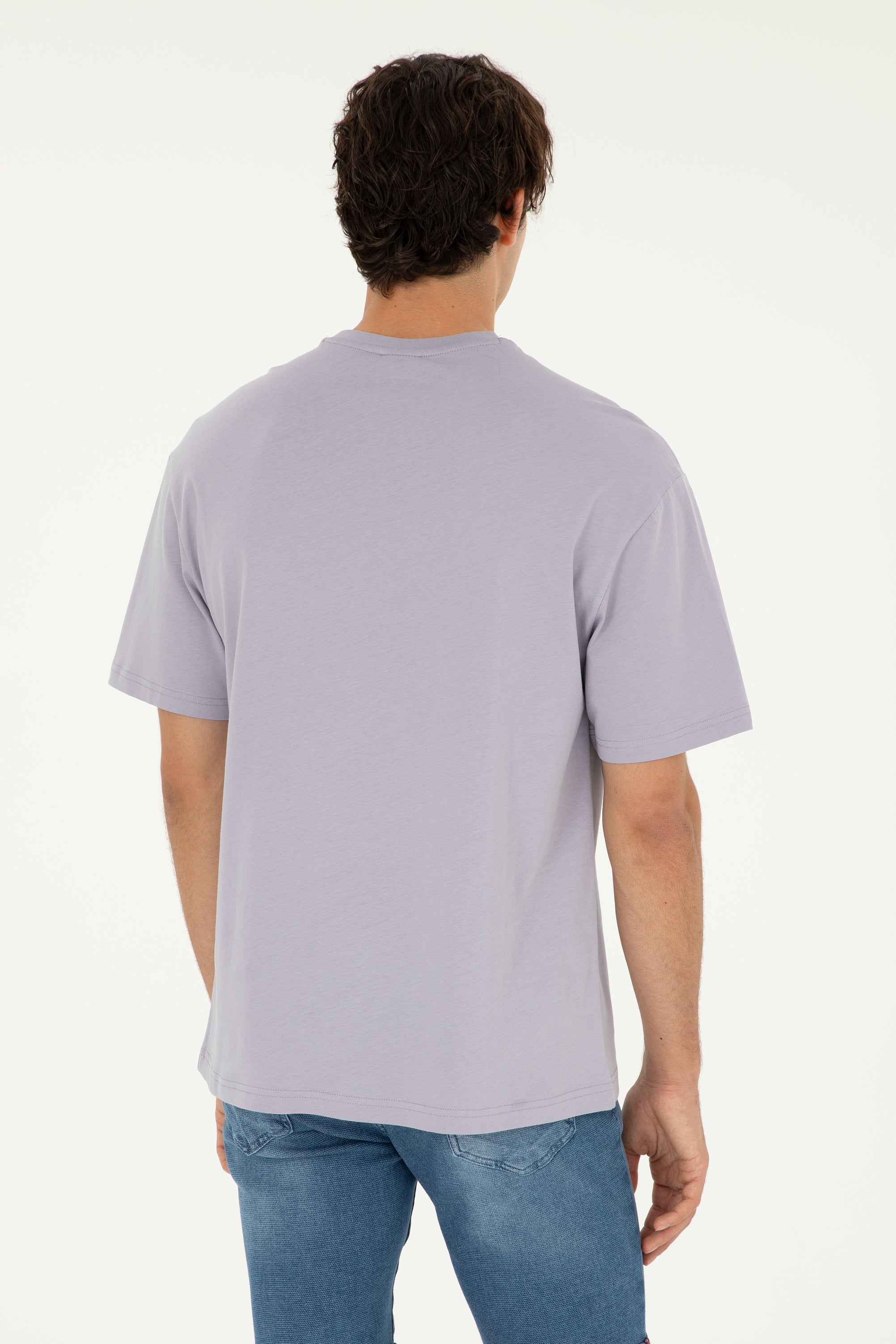 Tricou Bărbați Pe Gri Cu Guler Rotund Oversize