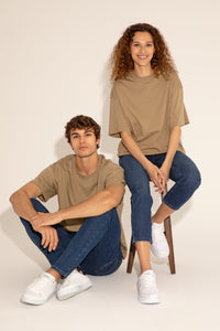 Tricou Bărbați Pe Kaki Cu Guler Rotund Oversize