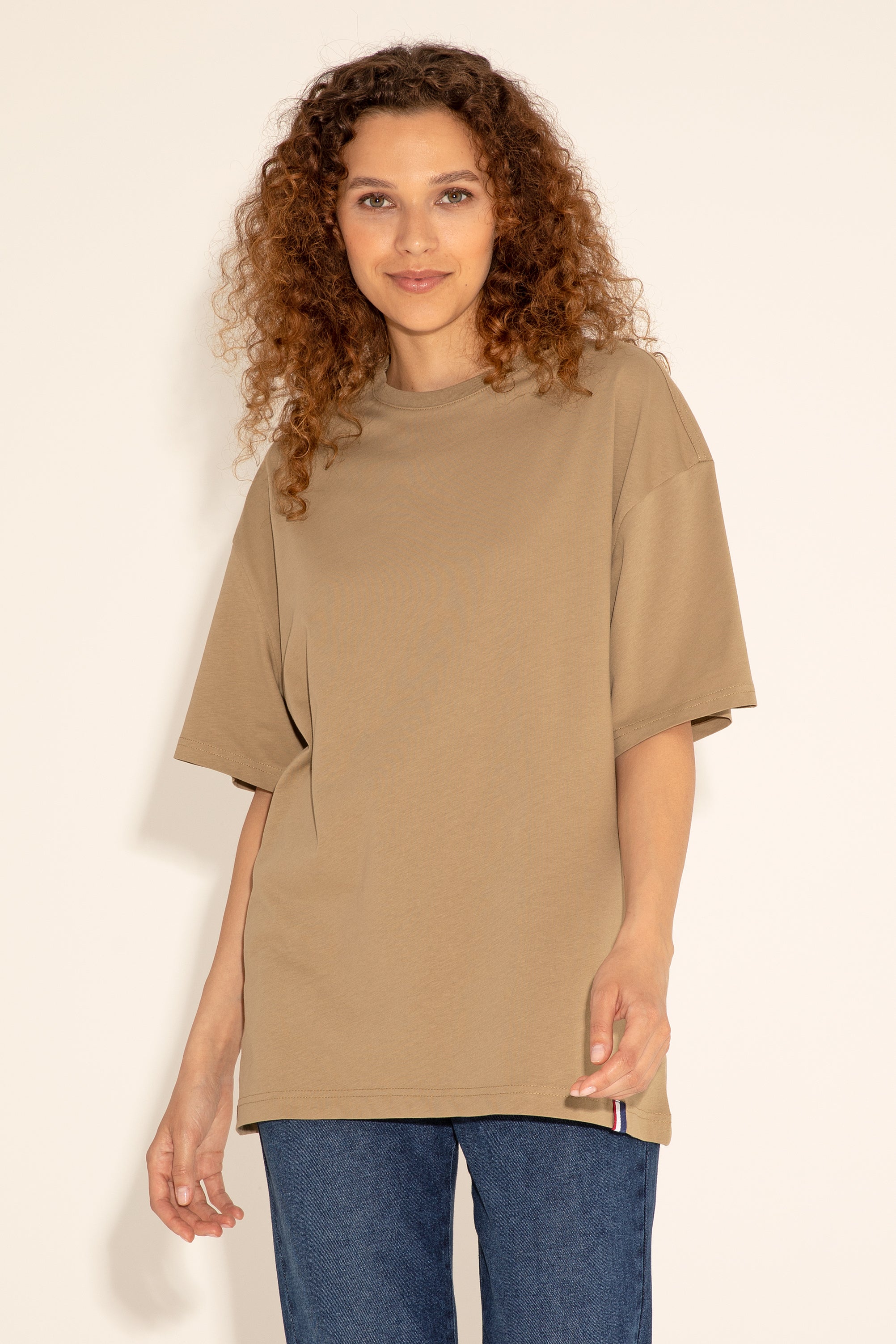 Tricou Bărbați Pe Kaki Cu Guler Rotund Oversize