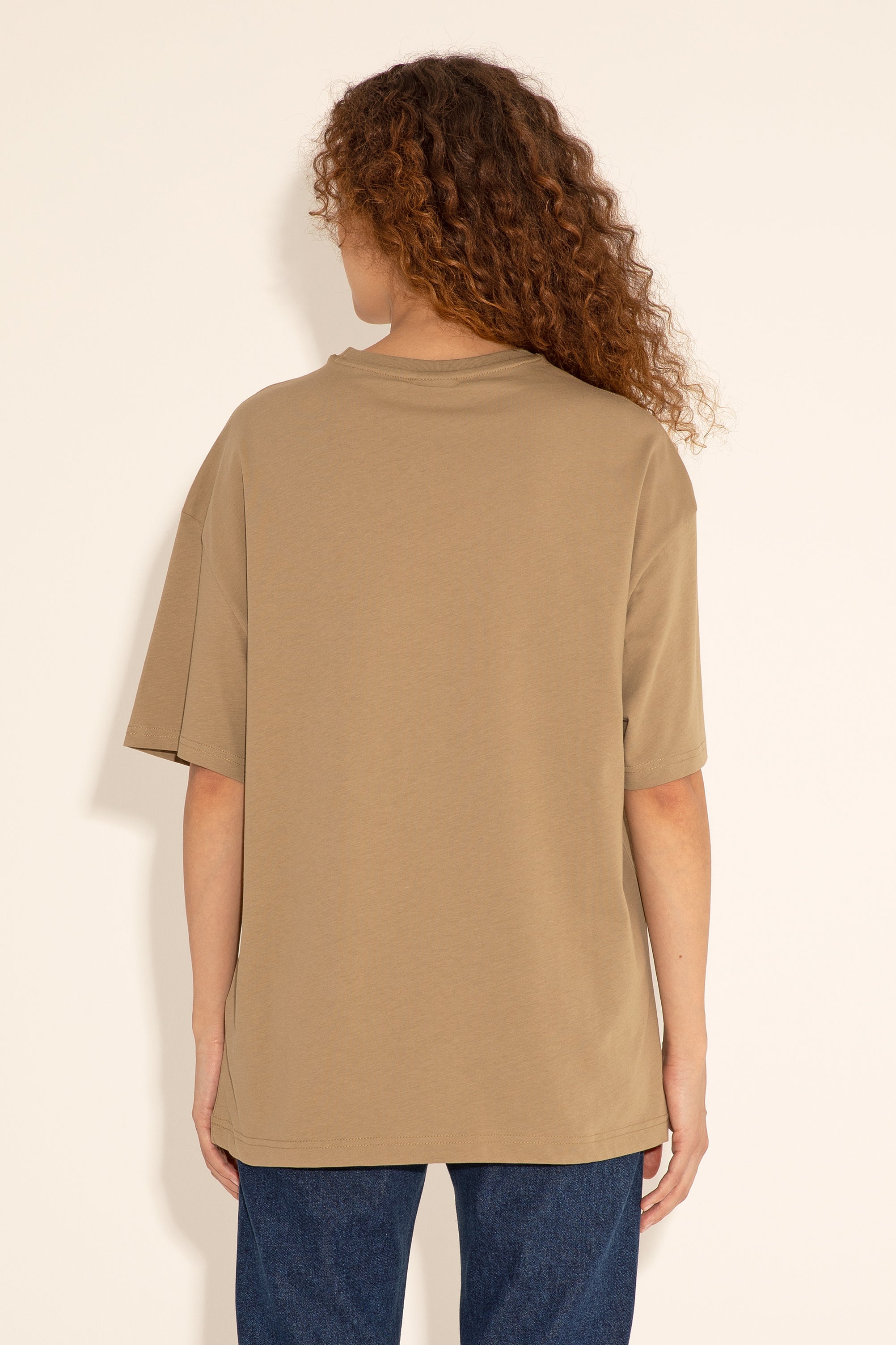 Tricou Bărbați Pe Kaki Cu Guler Rotund Oversize