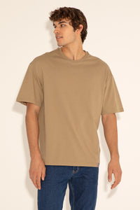 Tricou Bărbați Pe Kaki Cu Guler Rotund Oversize