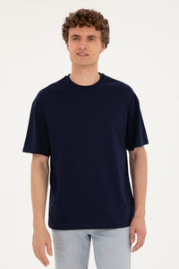 Tricou Bărbați Pe Bleumarin Cu Guler Rotund Oversize