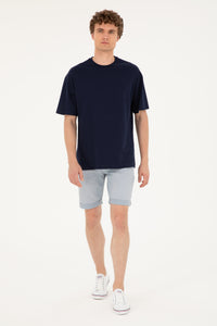 Tricou Bărbați Pe Bleumarin Cu Guler Rotund Oversize