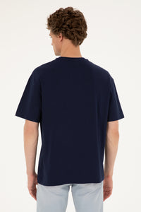 Tricou Bărbați Pe Bleumarin Cu Guler Rotund Oversize