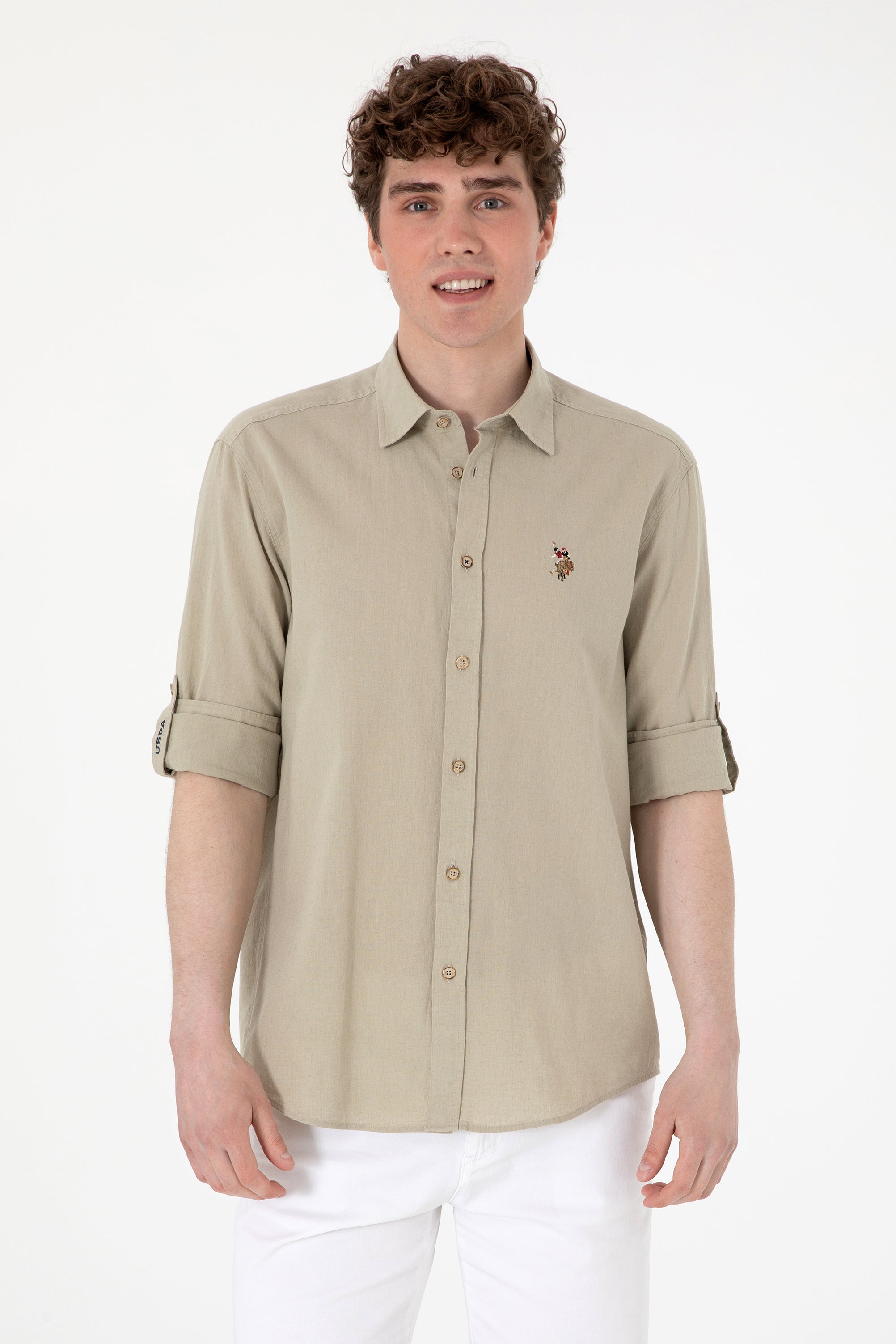 Cămașă Bărbați Pe Kaki Deschis Cu Logo Colorat