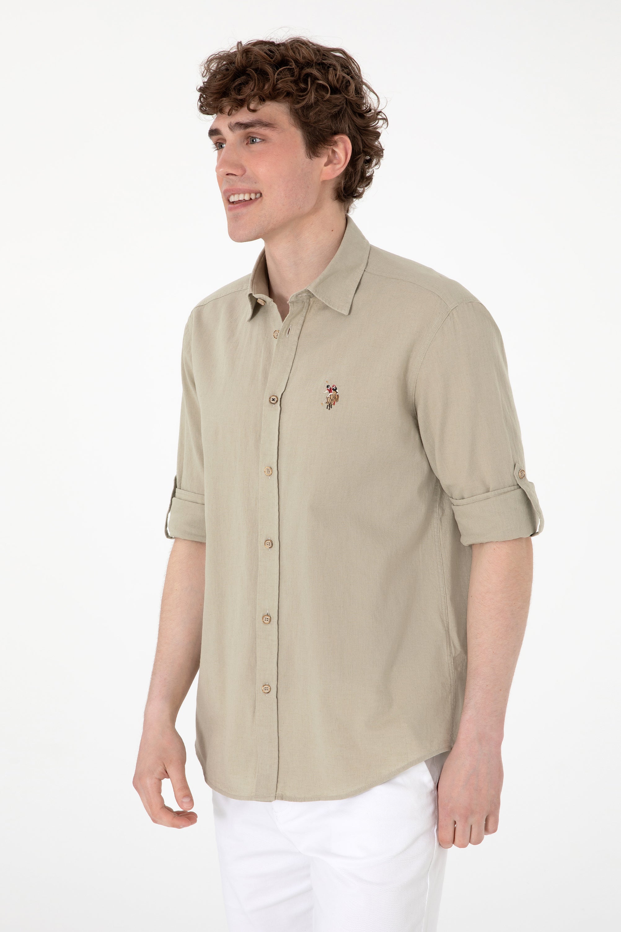Cămașă Bărbați Pe Kaki Deschis Cu Logo Colorat