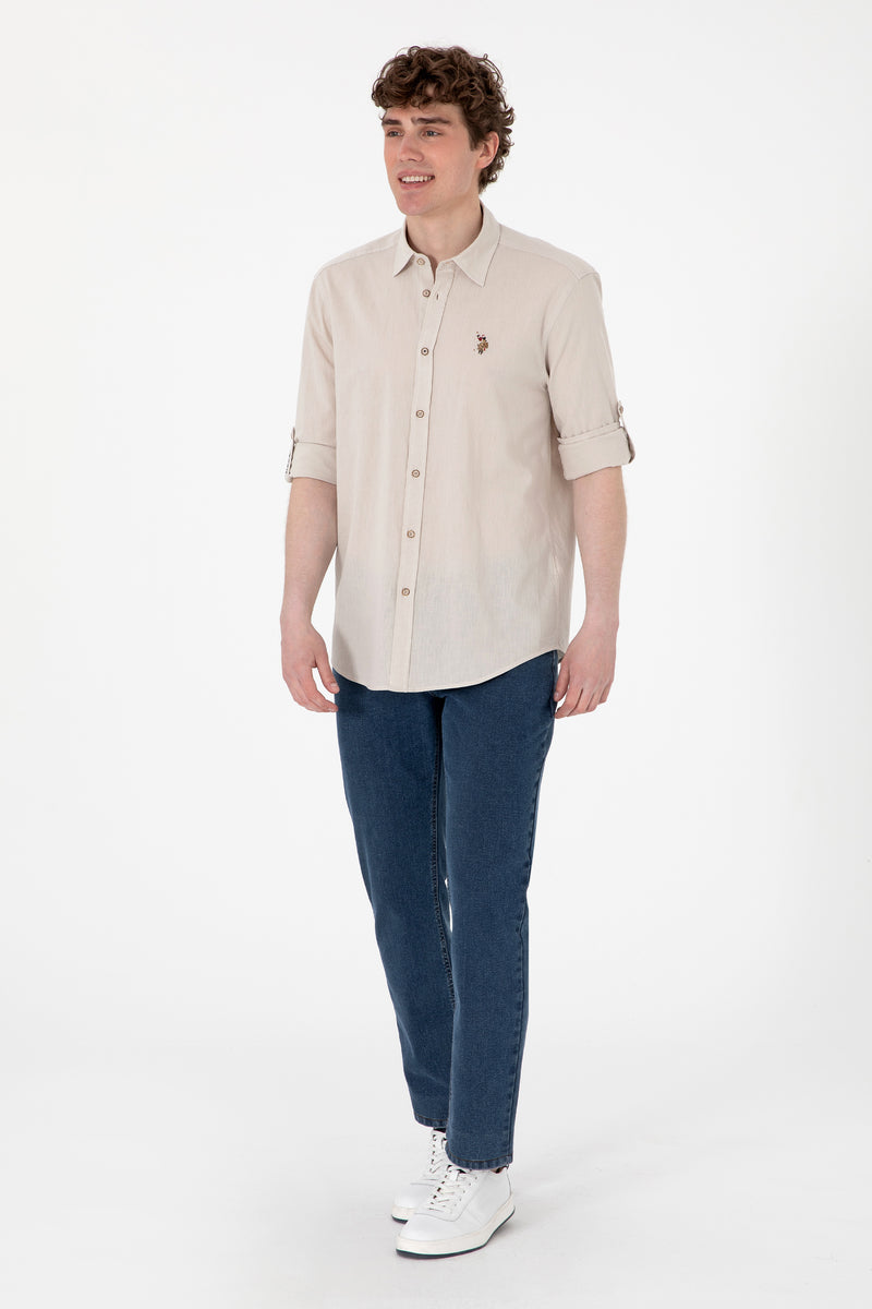 Camasa Barbat Bej Cu Logo Brodat