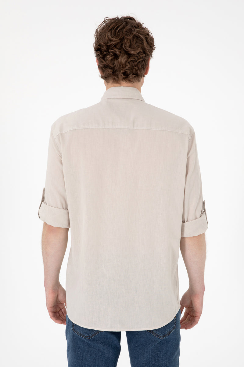 Camasa Barbat Bej Cu Logo Brodat