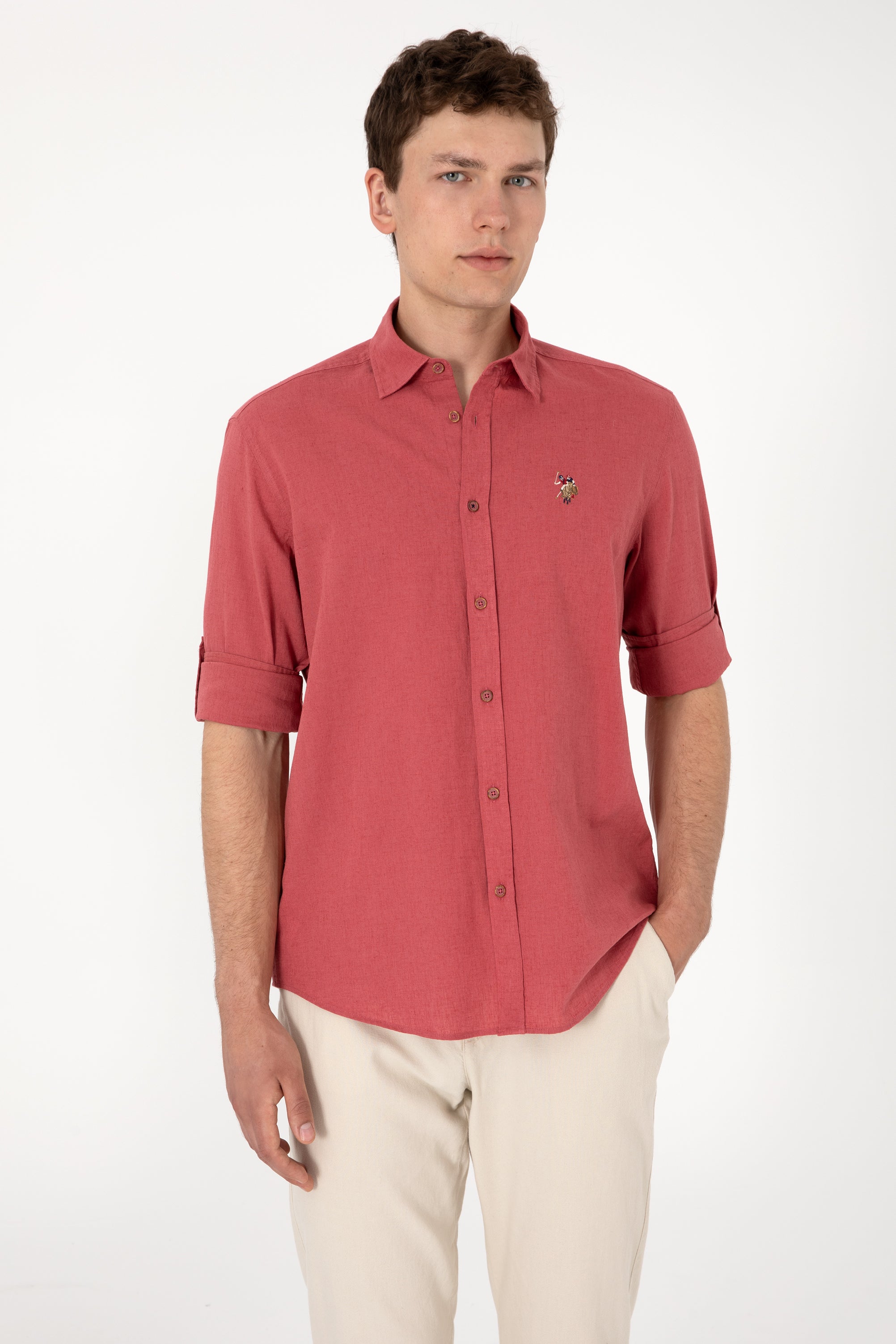 Camasa Barbat Rosu Purpuriu Tesatura de Vara