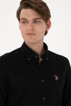 Camasa Barbat Pe Negru Textura De Vara Si Logo Brodat