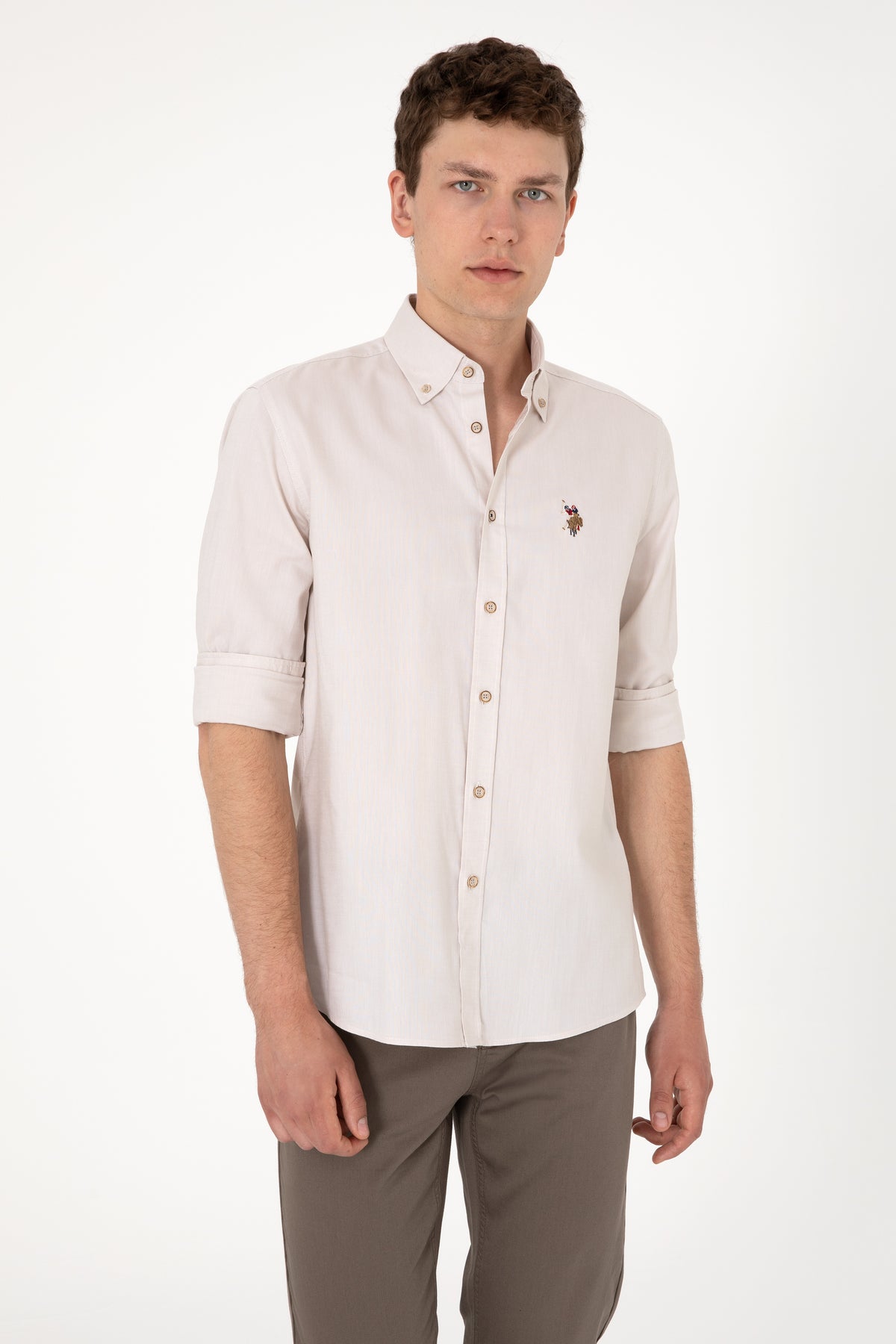 Camasa Barbat Bej Cu Logo Multicolor