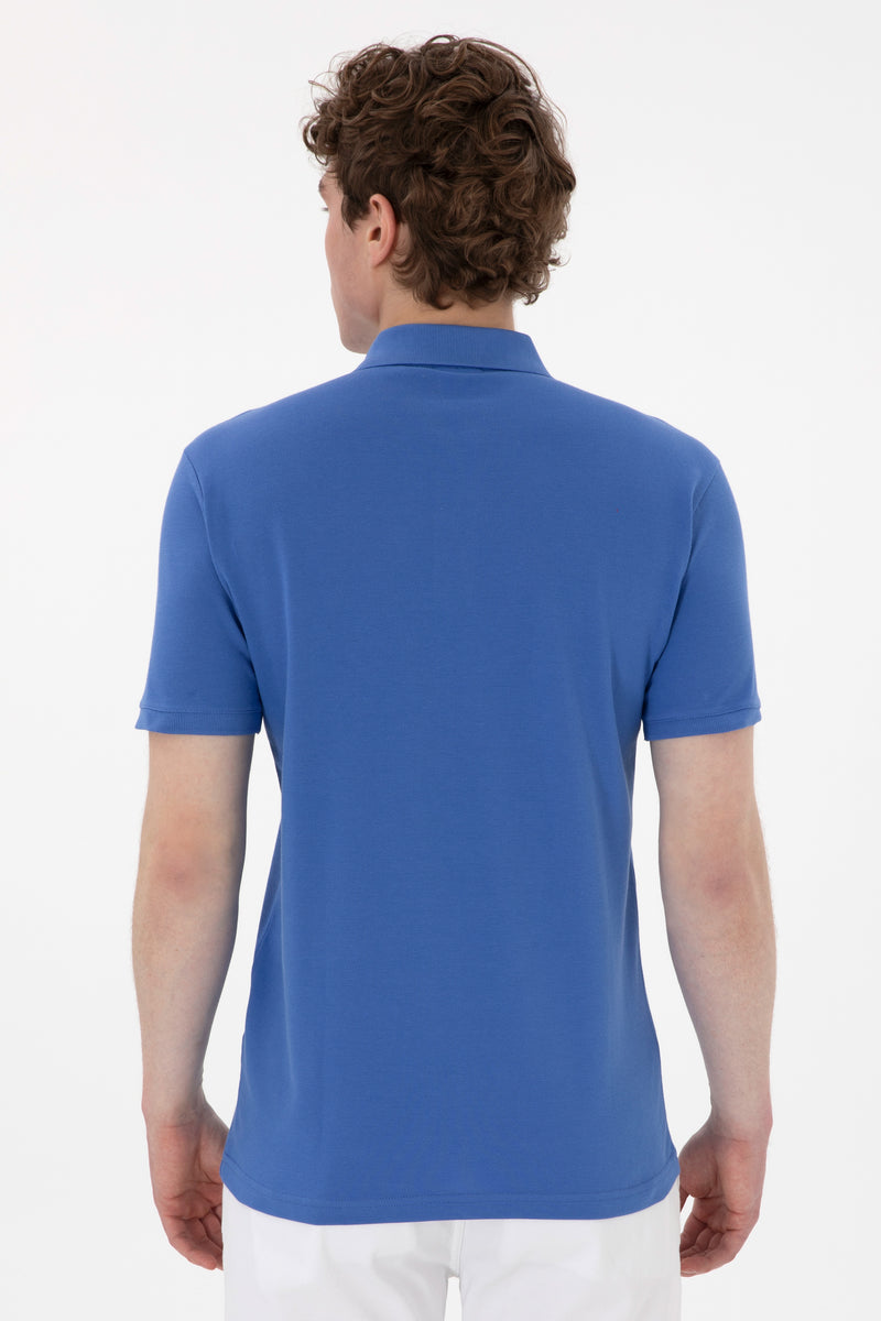 Tricou Polo Barbat Albastru Cu Logo Brodat