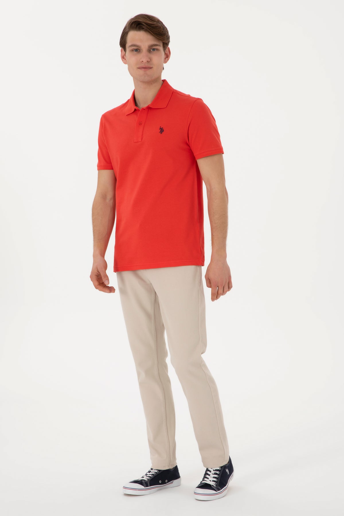 Tricou Polo Barbat Rosu Aprins Cu Logo Brodat