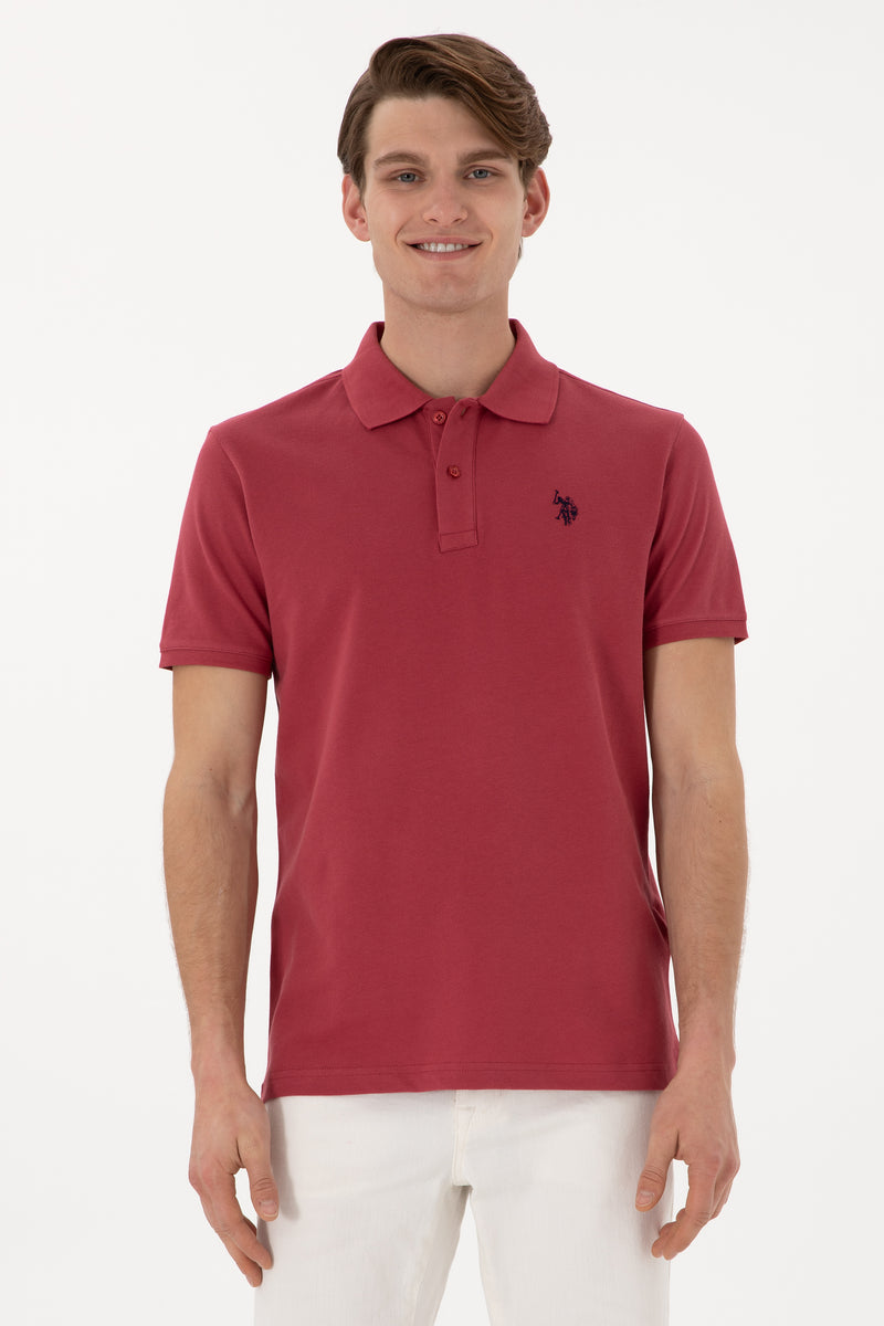 Tricou Polo Barbat Rosu Inchis Cu Logo Brodat